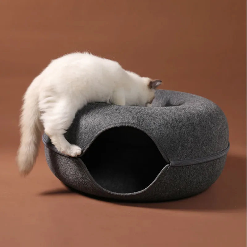 Dual-Use Cat Tunnel & Donut Bed – Interactive Toy and Cozy Bed for Indoor Kittens