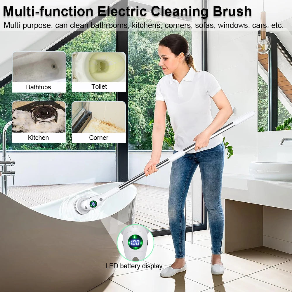 8-in-1 Cordless Electric Cleaning Brush for Home, Bathroom, Kitchen, and Windows